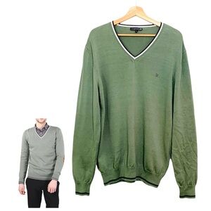GIORGIO DI MARE Yachting Pull Over Sweater V-Neck Elbow Patched Green XXL NWOT